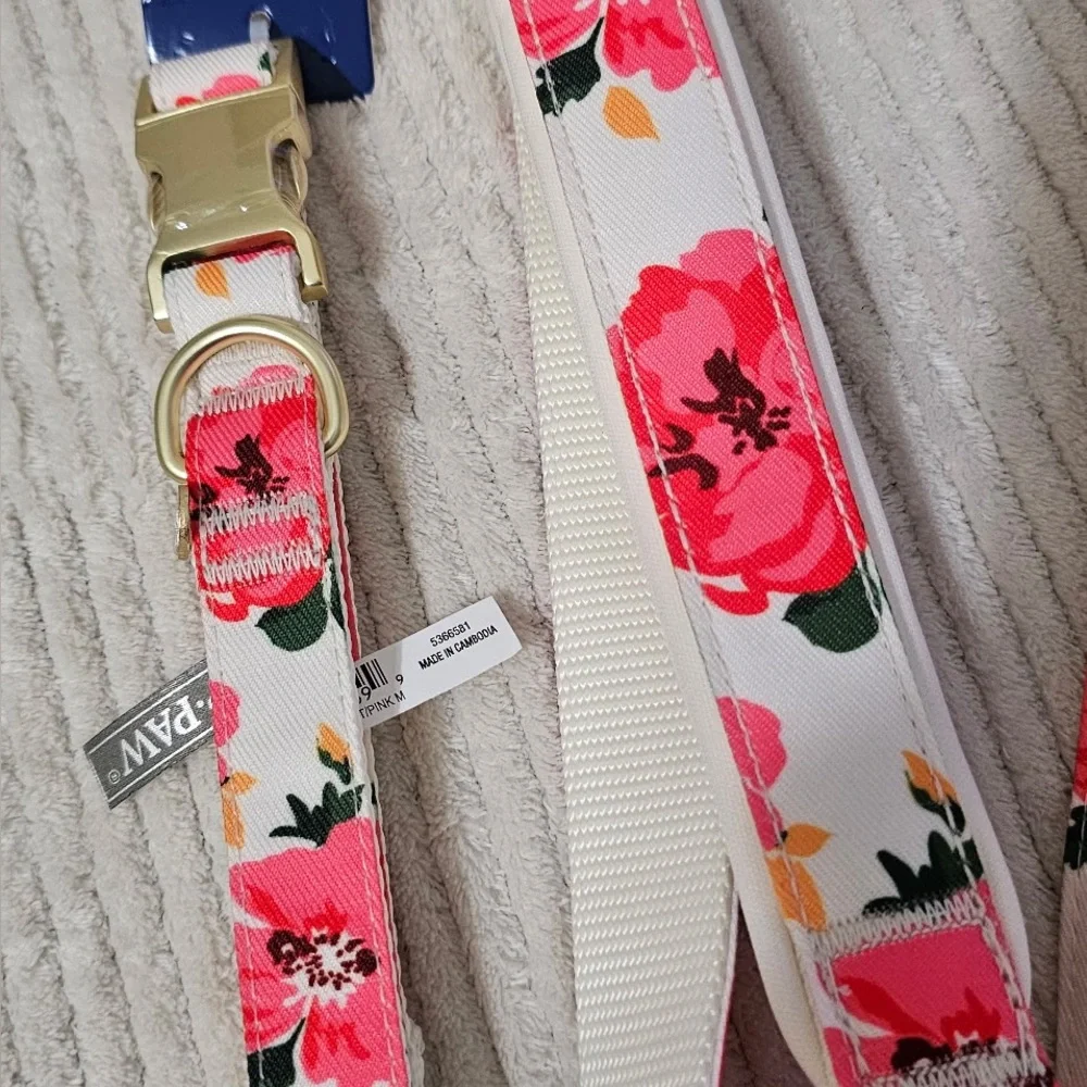Top Paw White/Pink Floral Collar & Leash Set (M)